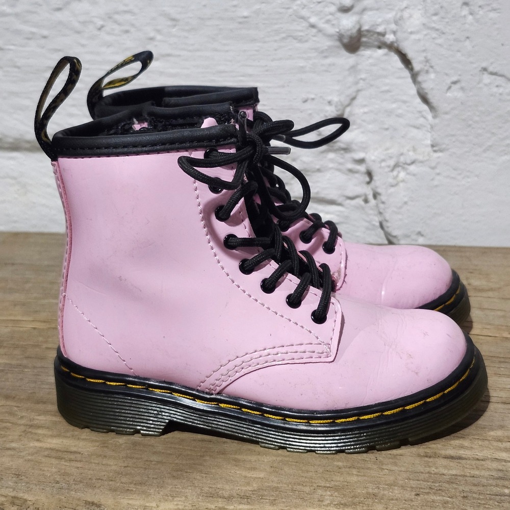 Dr. Martens 1460 T Toddler Pink Patent Leather Lace Up Side Zip Boots Size 8 US